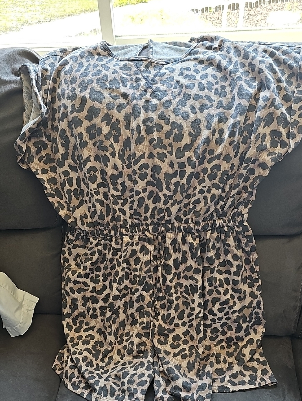 Leopard Print Short Sleeve Romper - Taupe/Black